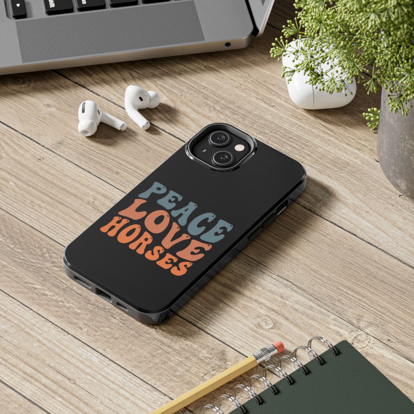 Peace Love Horses Phone Case — Retro Horse Lover Protective Case