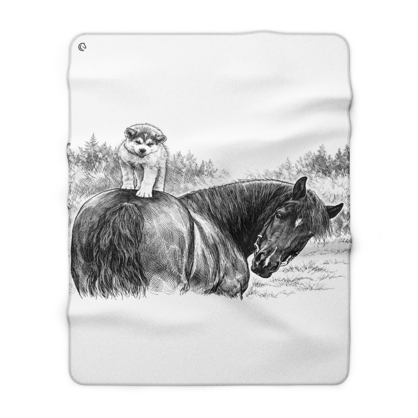 Horse & Pup Sherpa Blanket — Cozy Black & White Farm Animal Throw