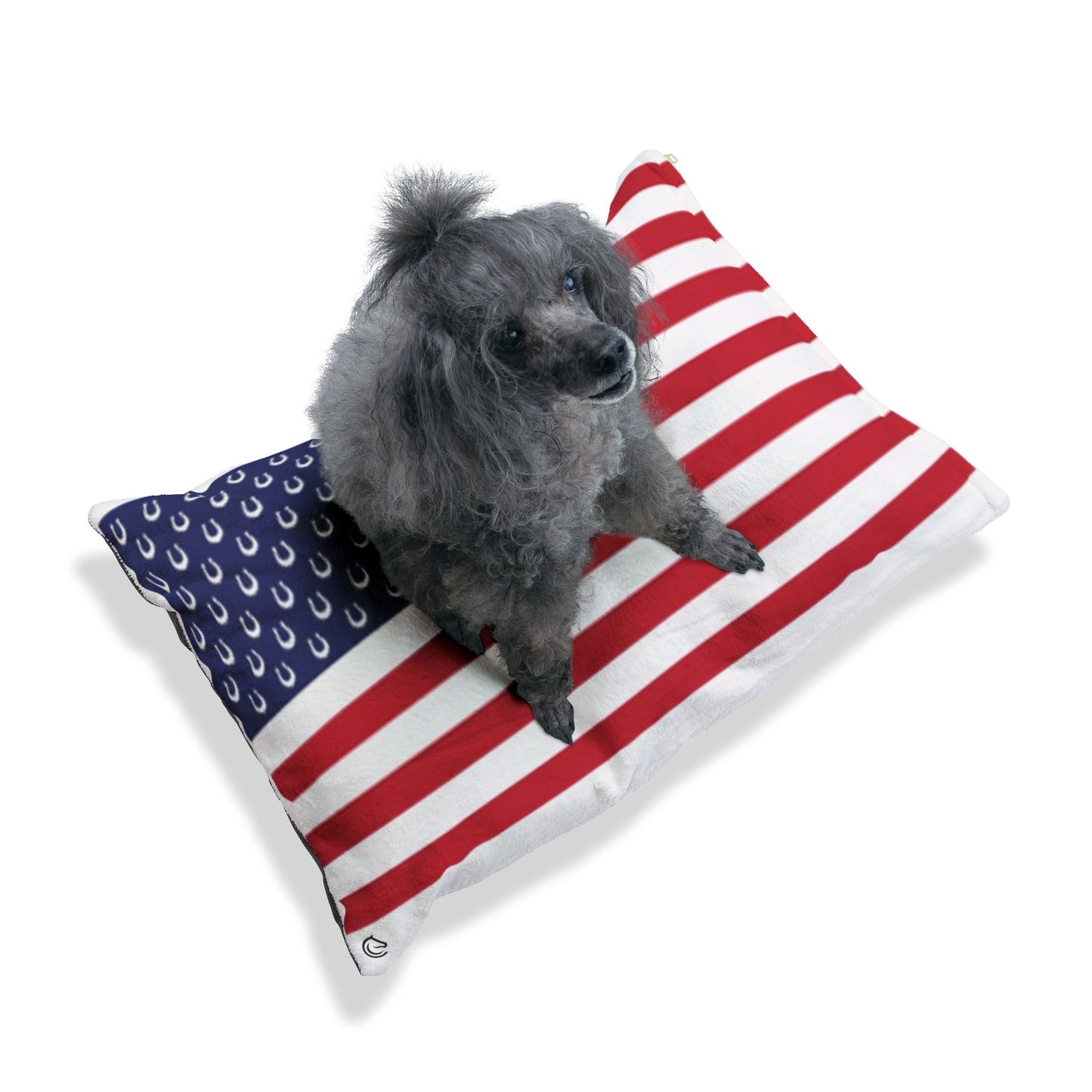 American Flag Pet Bed with Horseshoe Stars – Patriotic Dog & Cat Cushion