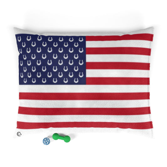 American Flag Pet Bed with Horseshoe Stars – Patriotic Dog & Cat Cushion